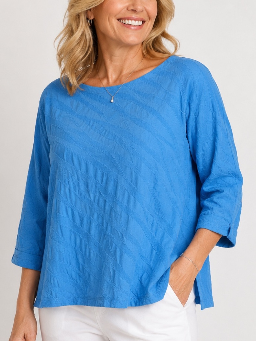 Habitat Clothes To Live In Size Large Crinkled Top Boho Lagenlook 3/4 Sleeve
